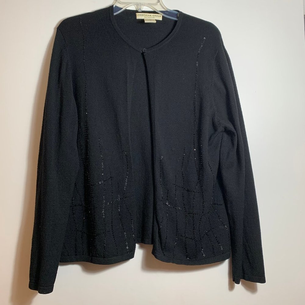 Josephine Chaus Cardigan Beaded Sweater Black L